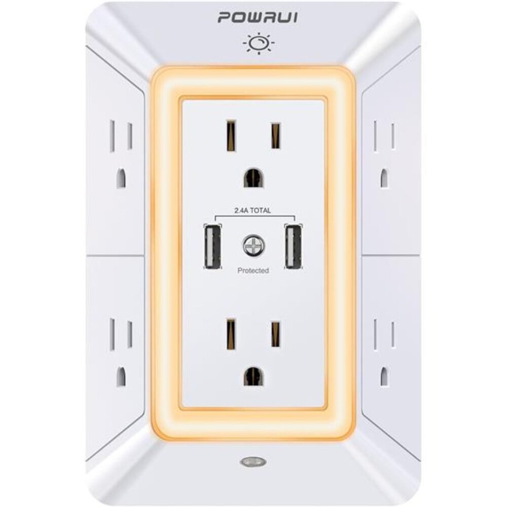 USB Wall Charger, Surge Protector, POWRUI 6-Outlet Extender with 2 USB Charging